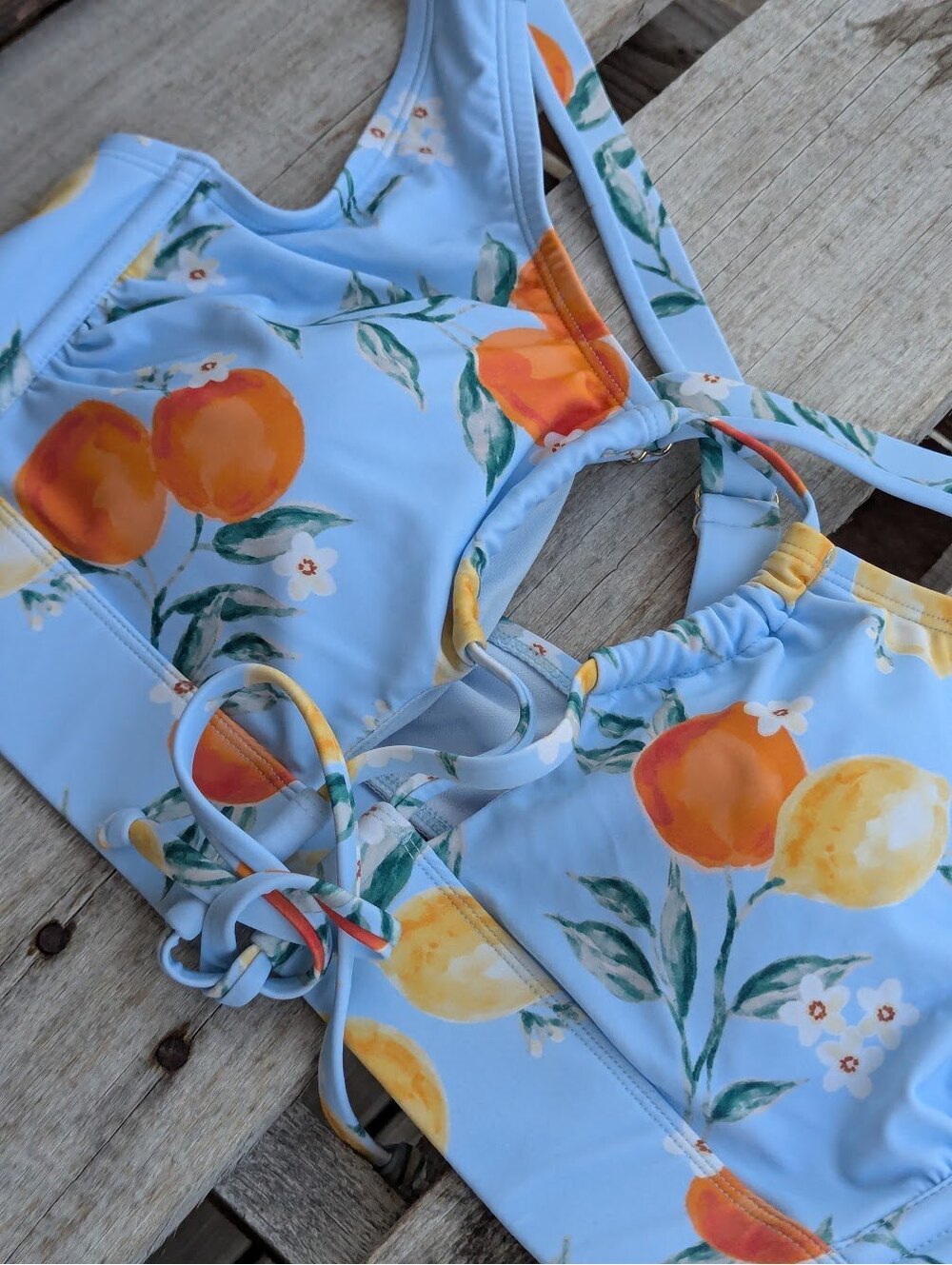 Shade & Shore Bikini Set XL Blue Citrus Print High Waist Two Piece Swimsuit - Picture 3 of 9